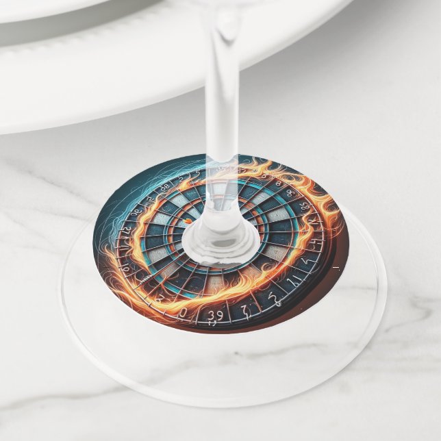 Fiery Dartboard with Bullseye Explosion  Wine Glass Tag (Close Up)