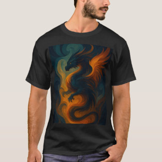 Fiery Dragon Abstract Art – Fantasy Beast T-Shirt 