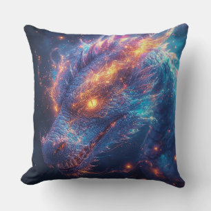 Fiery Dragon Head Radiating Intense Energy Throw Pillow