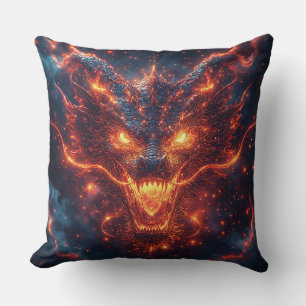 Fiery Dragon Head Radiating Intense Energy Throw Pillow