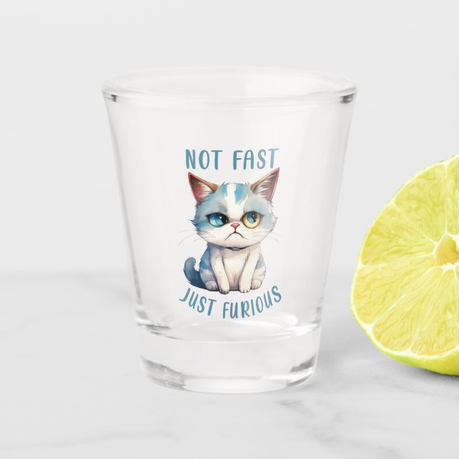 Fiery Feline Spirit – Sassy Angry Cat Design Shot Glass (Front)