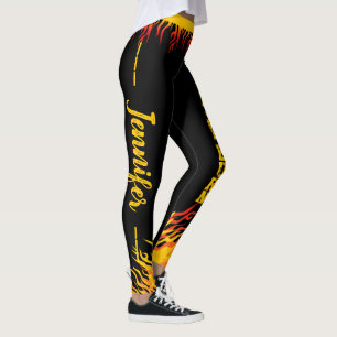 Fiery Flame / Feel the Burn (Your Name) on Black Leggings