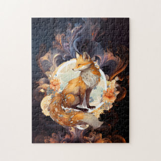 Fiery Floral Fox Jigsaw Puzzle