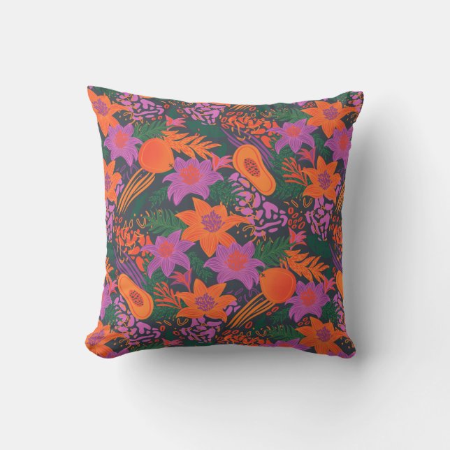 Fiery Florals Throw Pillow (Front)
