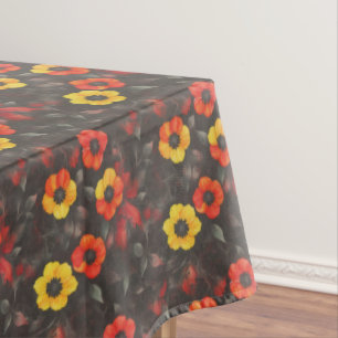 Fiery flowers on a dark background tablecloth