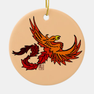 Fiery Flying Phoenix of Autumn Ceramic Ornament