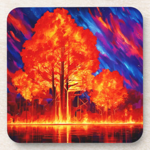 Fiery Forest Ablaze in Vivid Colours Coaster