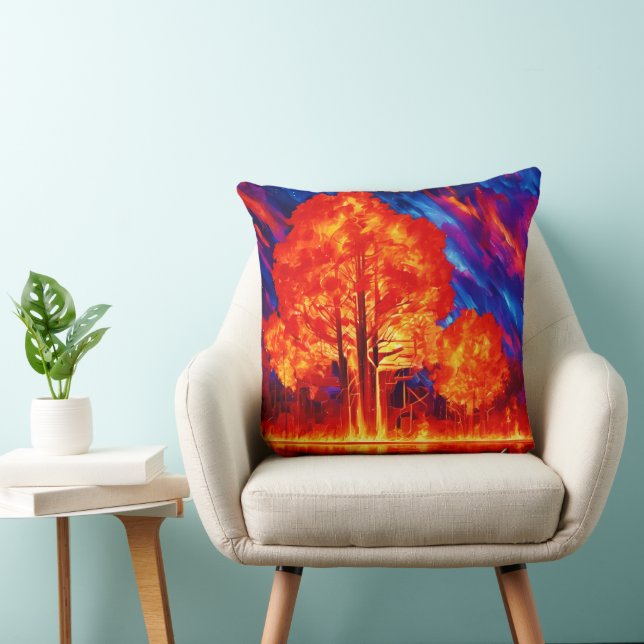 Fiery Forest Ablaze in Vivid Colours Throw Pillow (Chair)