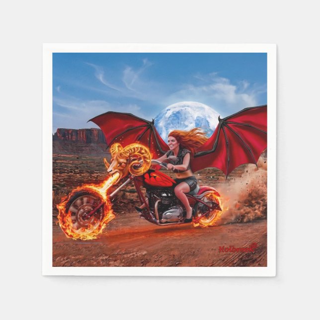 Fiery Foxella Vampire Biker Babe Napkin (Front)