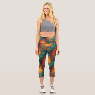 fiery fractal capri leggings