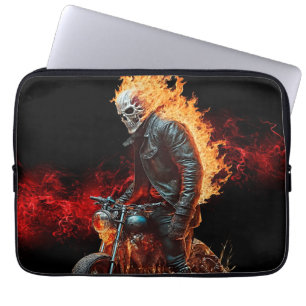 Fiery Ghost Rider Laptop Sleeve Flaming Motorcycle
