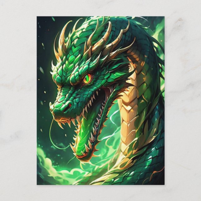 Fiery Green Dragon Postcard (Front)