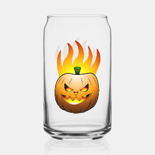 Fiery Halloween Pumpkin Face Can Glass