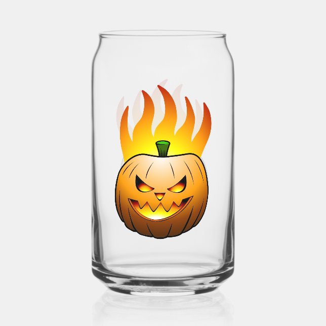 Fiery Halloween Pumpkin Face Can Glass (Front)