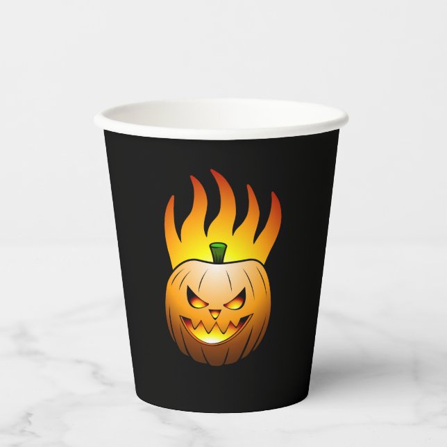 Fiery Halloween Pumpkin Face Paper Cups (Front)