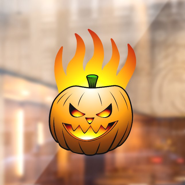 Fiery Halloween Pumpkin Face Window Cling (Sheet 2)