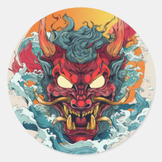Fiery Hannya Japanese Mask Classic Round Sticker