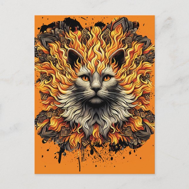 Fiery Inferno Cat Postcard (Front)