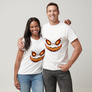 Fiery jack-o'-lantern face with glowing eyes T-Shirt