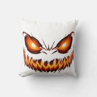Fiery jack-o'-lantern face with glowing eyes throw pillow
