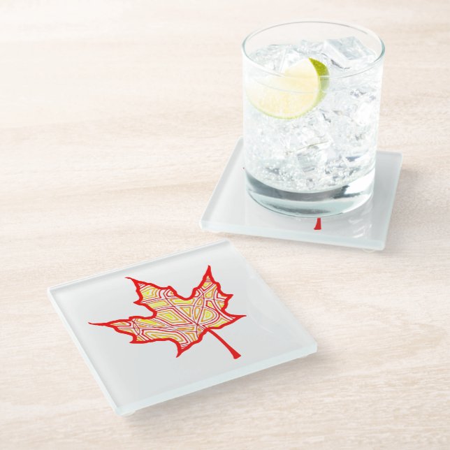 Fiery Leaves Glass Coaster (Angled)