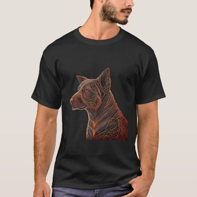 Fiery Line Kelpie: An Energetic Dog Portrait T-Shirt (Front)