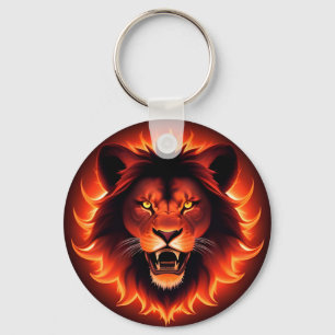 Fiery Lion Face With Glowing Mane Keychain
