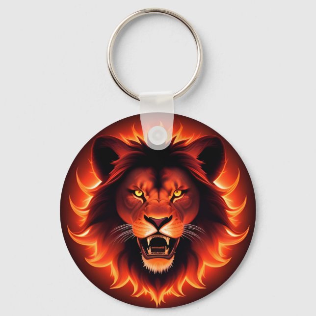 Fiery Lion Face With Glowing Mane Keychain (Front)