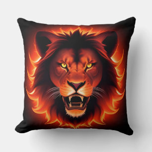 Fiery Lion Face With Glowing Mane Throw Pillow