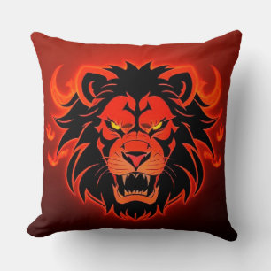 Fiery Lion Head Illustration Throw Pillow