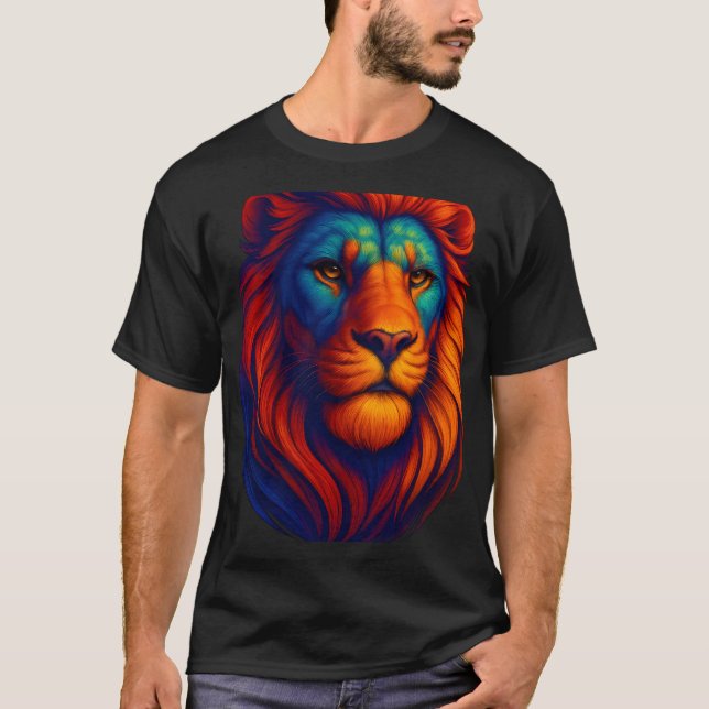 fiery lion head realistic t cshrt men powrful bold T-Shirt (Front)