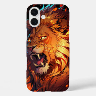 Fiery Lion with Vibrant Mane and Nature Elements iPhone 16 Plus Case