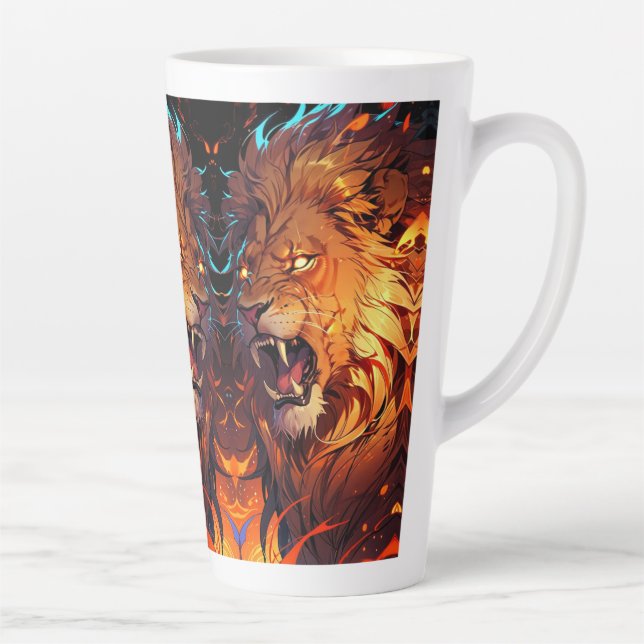 Fiery Lion with Vibrant Mane and Nature Elements Latte Mug (Right)