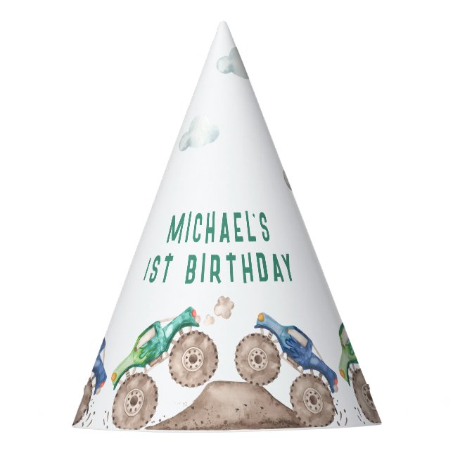 Fiery Monster Trucks Party Hat (Front)