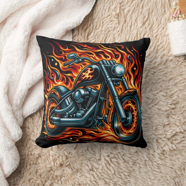 Fiery motorcycle blazing through a cosmic backdrop throw pillow (Blanket)