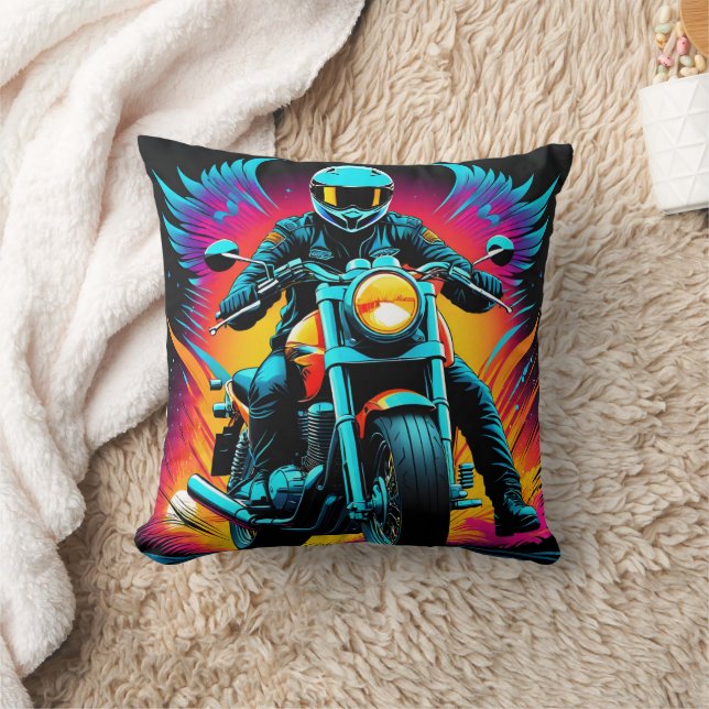 Fiery motorcycle rider in vibrant sunset glow throw pillow (Blanket)