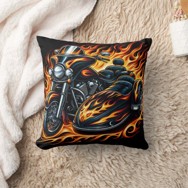 Fiery motorcycle with sidecar at sunset throw pillow (Blanket)