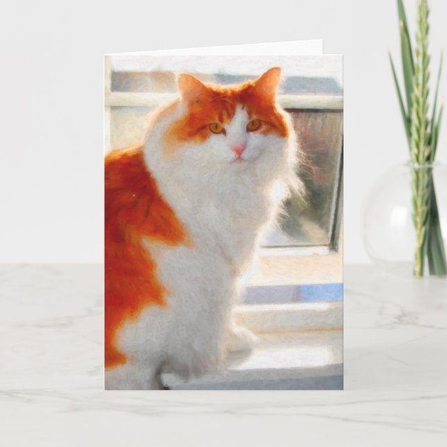 Fiery Norwegian Forest Cat Note Card (Front)