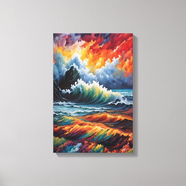 Fiery Ocean Storm - Abstract Seascape Art Canvas Print (Front)