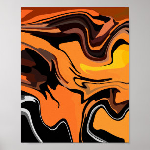 Fiery Orange Abstract Swirl Pattern Poster