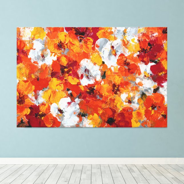 Fiery Orange and Red Petal Abstract Wall Art (Insitu(Wood Floor))
