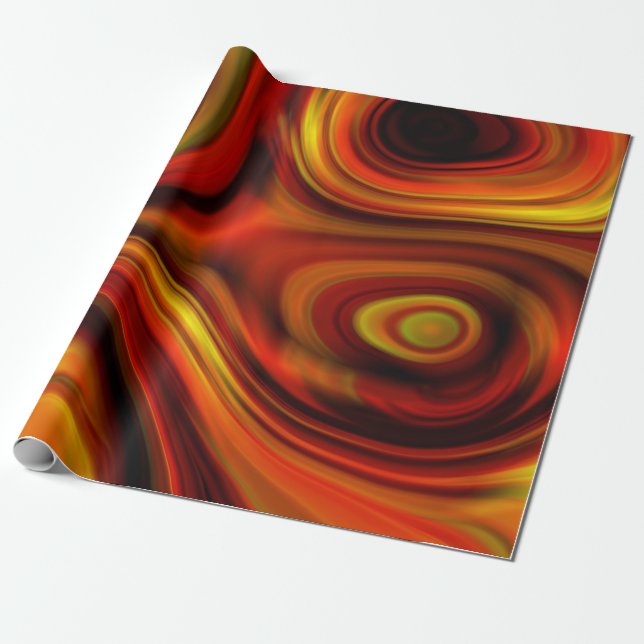 Fiery Orange and Yellow Swirly Pattern Wrapping Paper (Unrolled)
