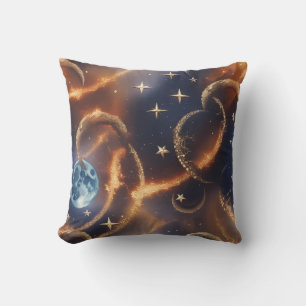 Fiery Orange Celestial Moon Pillow