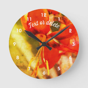 Fiery Orange Daylily Flower Abstract Personalized  Round Clock