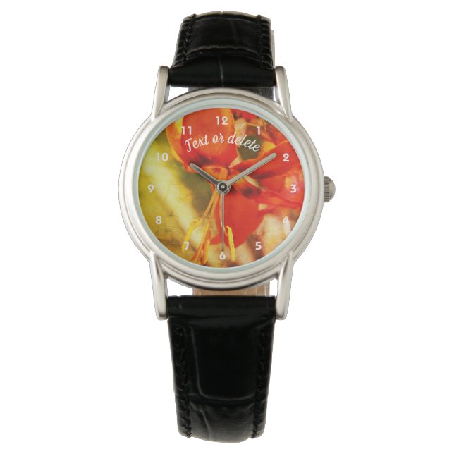 Fiery Orange Daylily Flower Abstract Personalized Watch (Front)