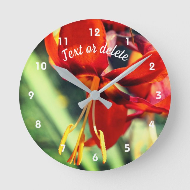 Fiery Orange Daylily Flower Personalized  Round Clock (Front)
