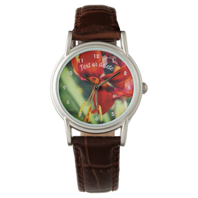 Fiery Orange Daylily Flower Personalized  Watch (Front)