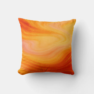 Fiery Orange Gold Marble Throw Pillow