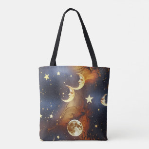 Fiery Orange Moon Phases Tote Bag