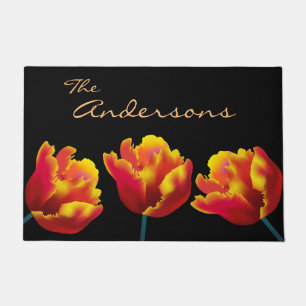 Fiery Orange Parrot Tulips Personalized Doormat